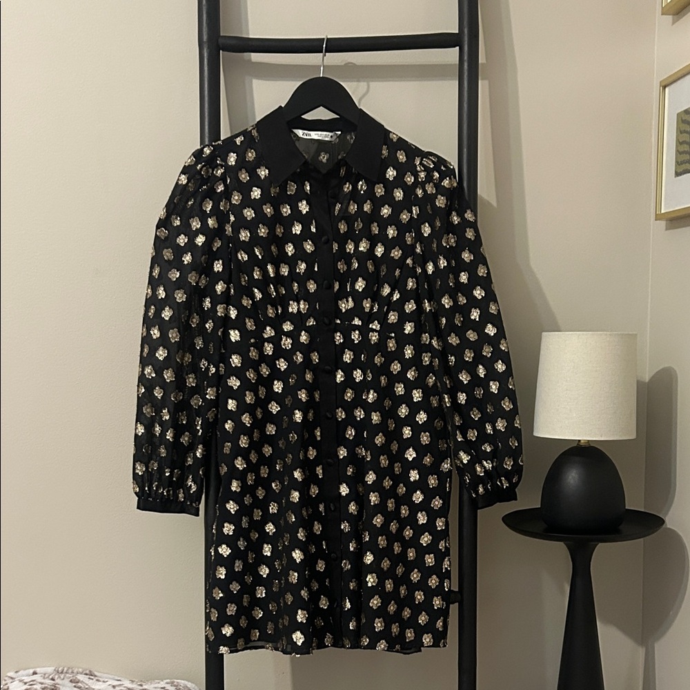 ZARA Stunning Black and Gold Dress